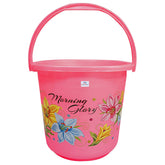 Heart Home Printed 4 Pieces Plastic Bucket, Stool, Mug & Tub Set (Pink)